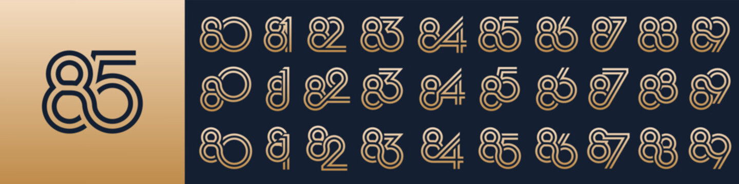 collection of creative number 80 to 89 logo designs. abstract number design vector illustration