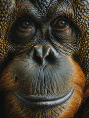A Close Up Detailed Photo of an Orangutan's Face