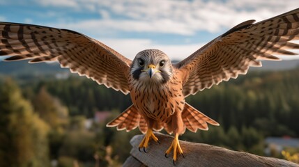 Kestrel (Falco tinnunculus) in autumn forest - obrazy, fototapety, plakaty