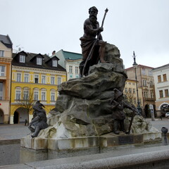 Gnome statues at Krakonos Fountain, 1892, at Krakonosovo namesti in Trutnov, Bohemia, Czech Republic, Central Europe