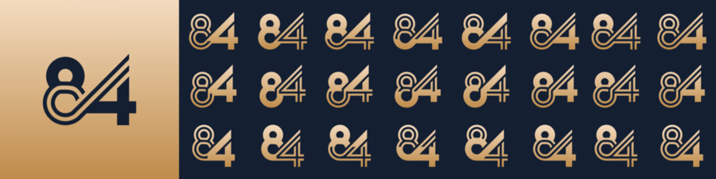 collection of creative number 84 logo designs. abstract eighty-four design vector illustration