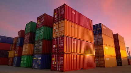 Colorful Cargo Containers at the docks with blue sky background.