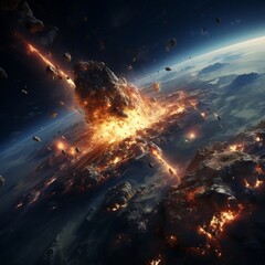 Asteroid Impact On Earth - Meteor In Collision - Contain 3d Rendering