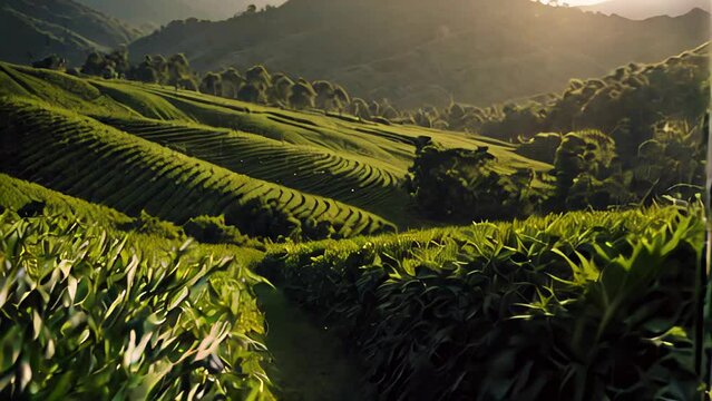 Landscape Tea plantation.
Concept: Environmentally friendly product, farming and growing