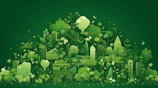 abstract green background with planet earth and circles. Vector illustration.