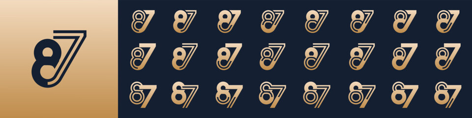 collection of creative number 87 logo designs. abstract eighty-seven design vector illustration - obrazy, fototapety, plakaty