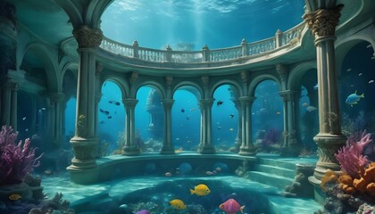Surreal Underwater Palace Ethereal Marine Archite Upscaled 4 - obrazy, fototapety, plakaty