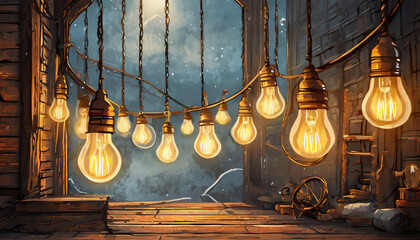 Vintage Light Bulb Marquee on Rustic Background