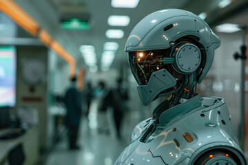 Fototapeta premium Advanced Humanoid Robot in a Corporate Environment