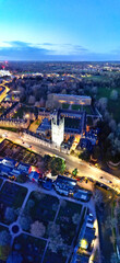 High Angle Panoramic View of Illuminated Historical Oxford Central City of England at Night. England United kingdom. March 23rd, 2024