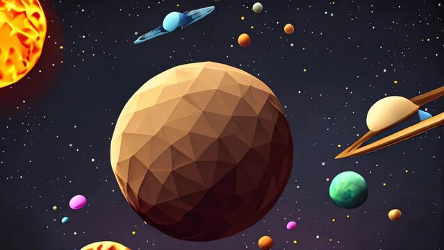 Cartoon solar system with colorful planets on a dark cosmic background, including Earth with Saturn and Mars.
Concept: astronomy and space themes.
