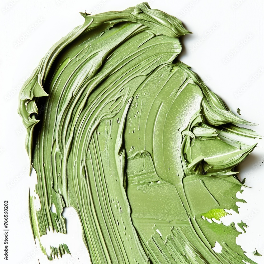 Wall mural green skincare beauty product - close-up of a smear stroke with foundation. fashionable cosmetic sam