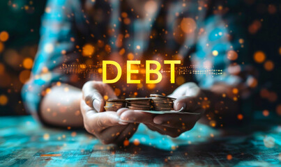 Person Interactively Managing Financial Debt, Signifying Money Management and Savings Concept