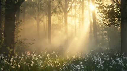 Gartenposter Beautiful nature at morning in the misty spring forest with sun © Lubos Chlubny