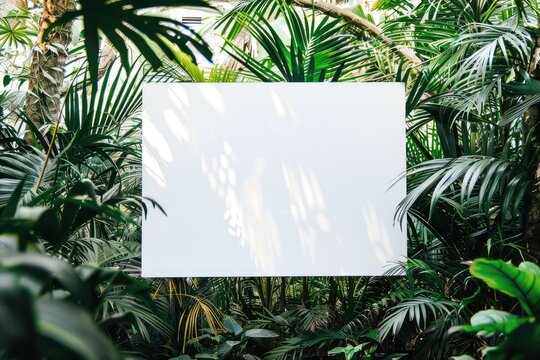 Blank billboard in a lush green jungle setting