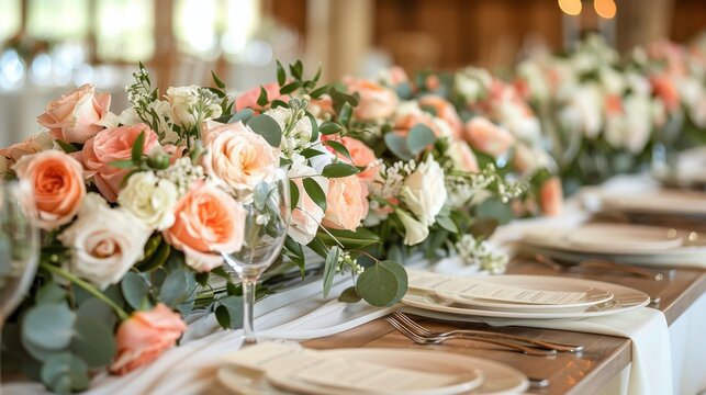 Elegantly Set Table With Candles and Flowers