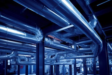 Detailed perspective on a Louver system in an industrial setting with a complex array of pipes and machines