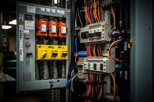 Detailed Image of a Ground Fault Interrupter Ensuring Safety in a Highly Technical Industrial Electrical Setup