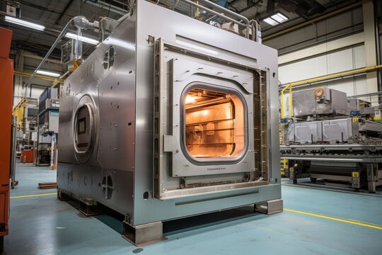 In an airy industrial setting rests a dormant sintering oven ready for the next round of material processing