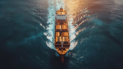 Aerial view of a container cargo ship, import, export, business logistics and transportation of international container ships on the high seas - obrazy, fototapety, plakaty