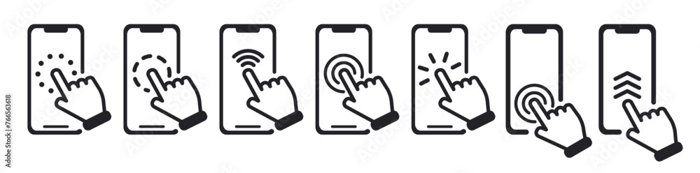 Aufkleber hand touch screen smartphone. click on the smartphone. electronic device art. touch screen icons