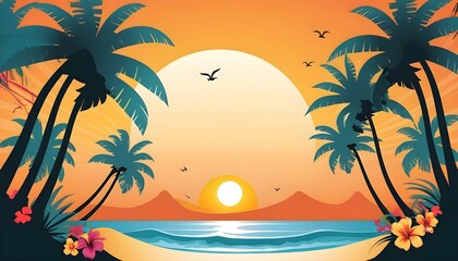Fototapeta na wymiar Style Vector Illustration In A Tropical Beach P Upscaled 3