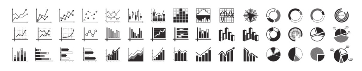 Growing bar graph icon set. Statistics and analytics vector icon. Vector growing Diagram. Statistics, data, growth, falling and pie chart icons set