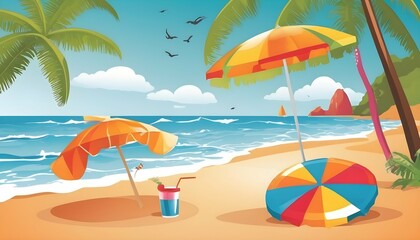 Fototapeta na wymiar Style Vector Illustration In A Tropical Beach P Upscaled 4