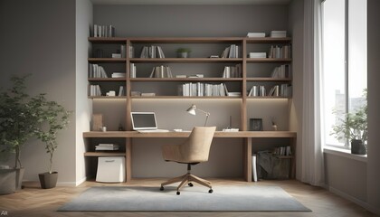 Fototapeta na wymiar Simplistic Minimalistic Study Room With A Desk An