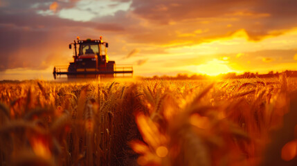 Harvest Season in the Fields Agricultural Tractor at Work