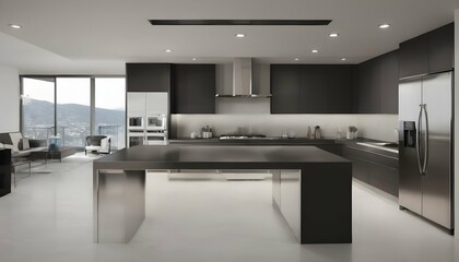 Fototapeta na wymiar Sleek Modern Kitchen With Stainless Steel Applian