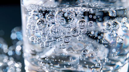 Effervescent Elegance: Close-up of Bubbles Dancing in Sparkling Water