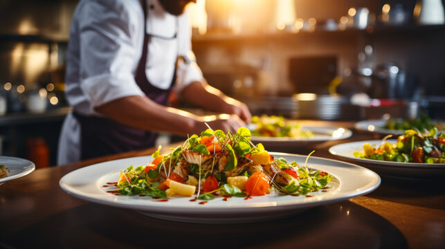 Chef's Fresh Salad Creation Artistic Salad Serving