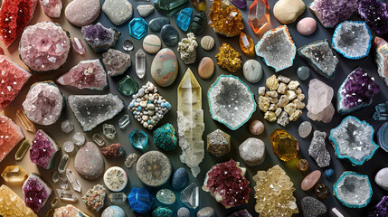 Enchanting Array of Healing Crystals with Spiritual Energies - obrazy, fototapety, plakaty