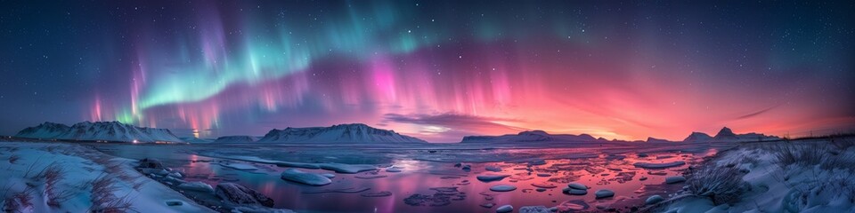 magical aurora borealis dancing over icy arctic landscape at twilight