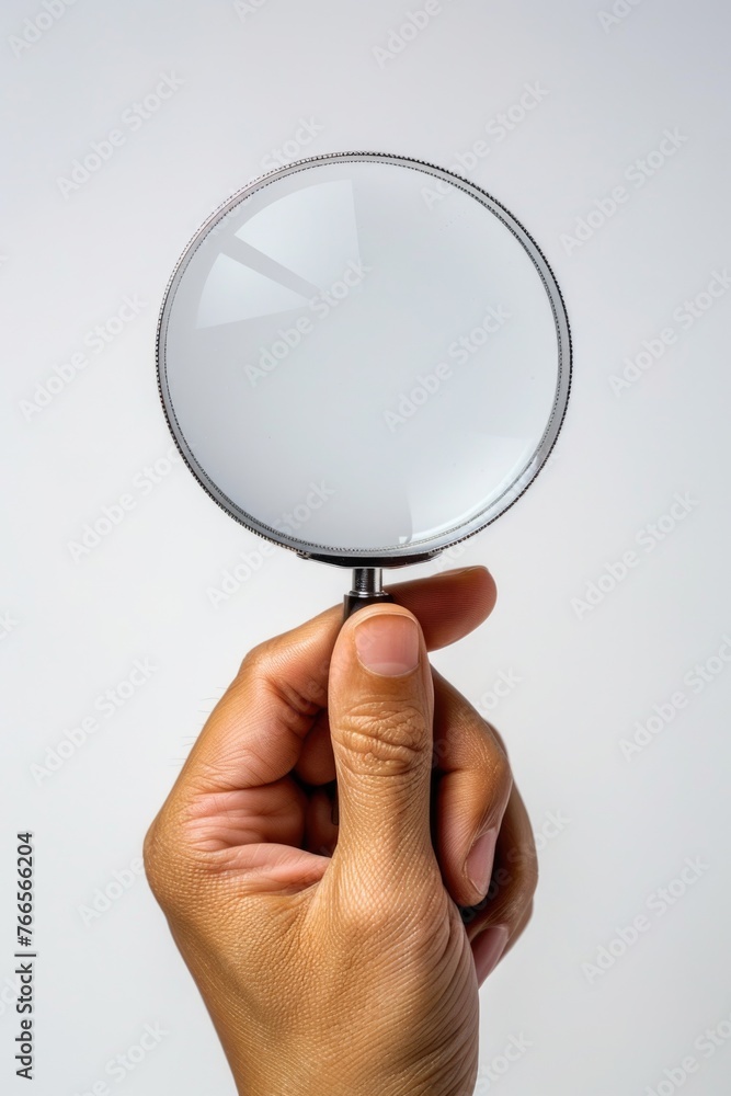 Poster a hand holding a magnifying glass. the hand is holding the magnifying glass in a way that it is almo