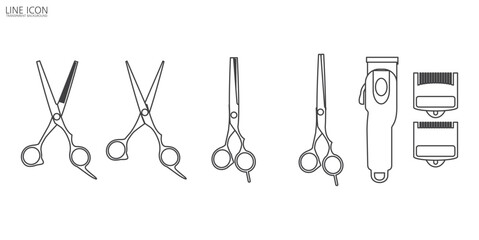 Hair shaver icon line ,Hair scissors, Barbershop equipment, tools, Barbershop icon vector symbol illustration in transparent background.
