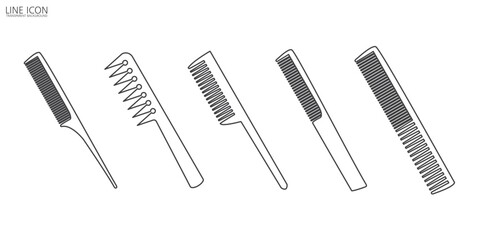Hair comb icon line. Line icon of Barbershop tools and equipment, beard or mustache shave and haircut. Barbershop equipment, tools, Barbershop icon vector symbol illustration in transparent background