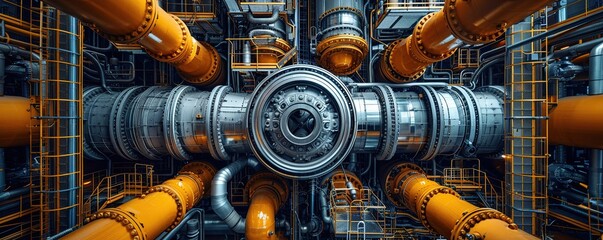 visually engaging image of hydraulic components from a unique low-angle viewpoint - obrazy, fototapety, plakaty