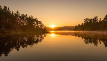 Fototapeta na wymiar Serene Golden Sunrise Over A Calm Lake Sunrise Upscaled 4