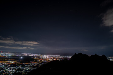 View of Moka & Plaine Wilhems from top of Le Pouce mountain at night