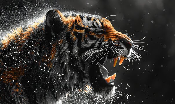 Tiger. Illustration of a snarling tiger winh copy space