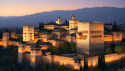 Serene Twilight At The Alhambra In Granada Photor Upscaled 2 - obrazy, fototapety, plakaty