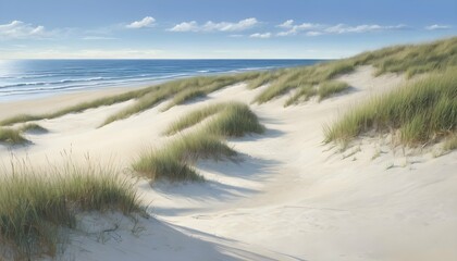 Fototapeta na wymiar Serene Coastal Dune Landscape With Beach Grass An Upscaled 2