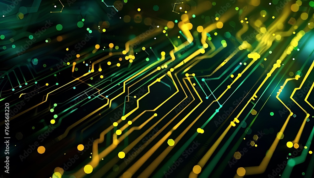 Aufkleber computing concept with technical mesh. green and yellow futuristic network lines. hi-tech illustrati