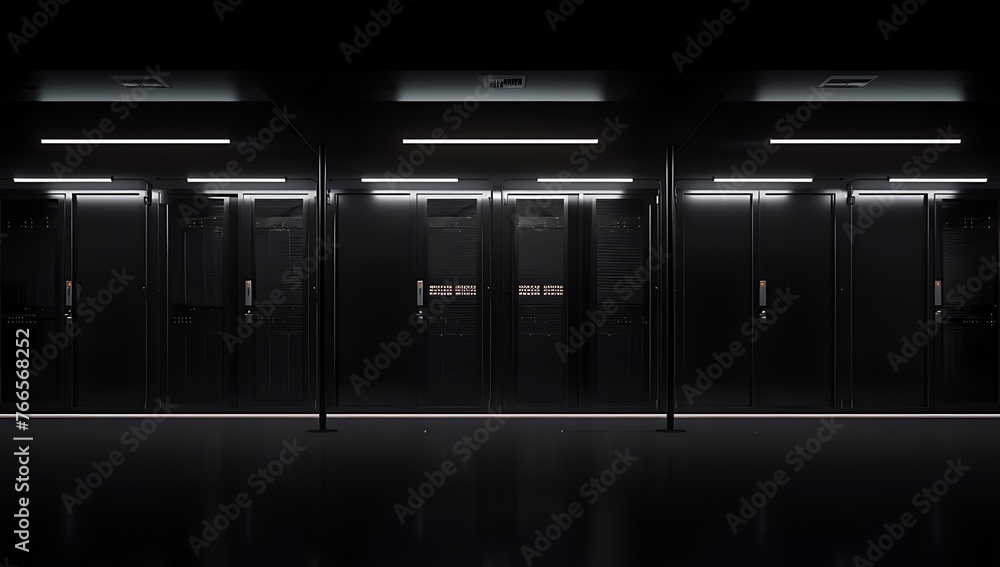Aufkleber data center dark with glowing servers. data server room. cyberspace, networking, data protection & p