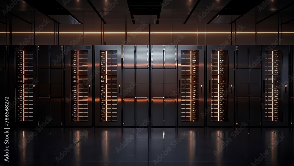 Aufkleber data center dark with glowing servers. data server room. cyberspace, networking, data protection & p