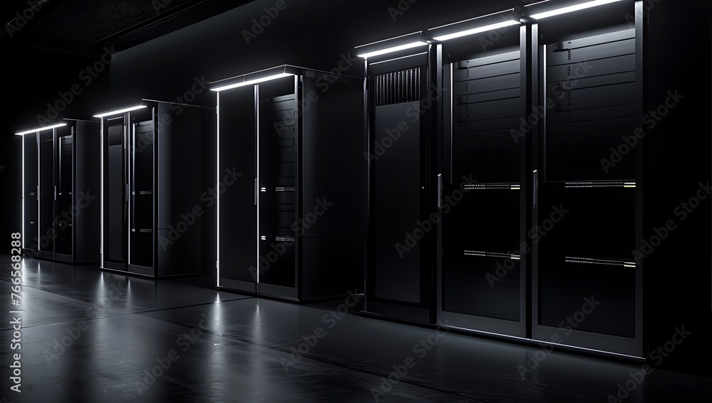 Aufkleber data center dark with glowing servers. data server room. cyberspace, networking, data protection & p