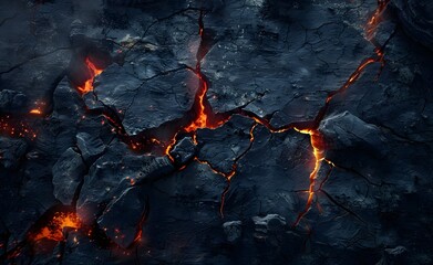 cracking stone slab and lava coming from the stone generative ai