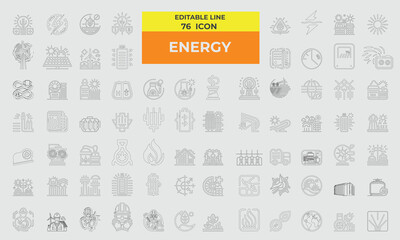 Fototapeta na wymiar 76 Stroke Icons for Energy set in line style. Excellent icons collection. Vector illustration.